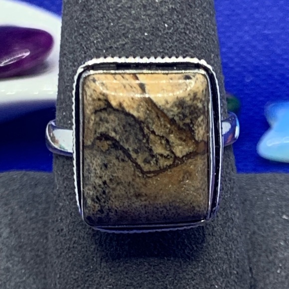 Picture Jasper Ring w Dendrites! .925 Sterling Silver Plated, Size 9.25 - Picture 6 of 10